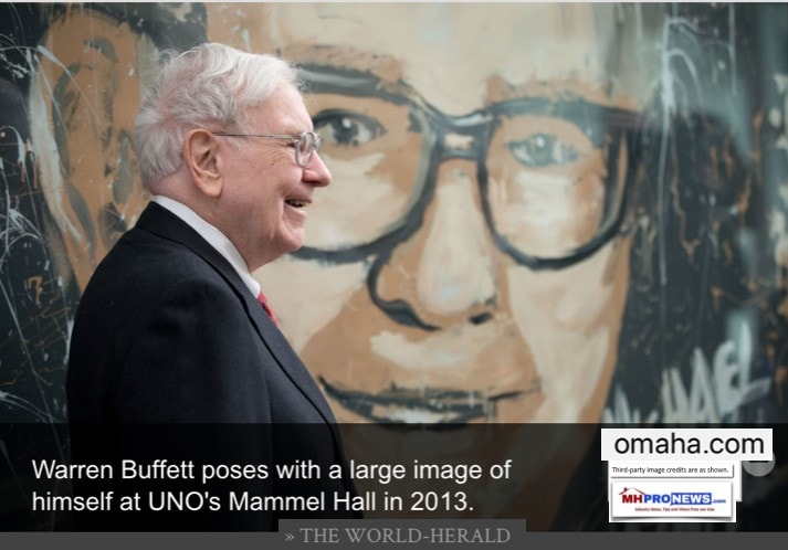 WarrenBuffettPosesByLargeMuralOfWarrenBuffetUNOUnivNebraskaOmahaMammelHall2013DailyBusinessNewsMHProNews