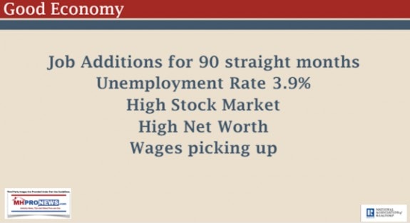 GoodEconomyJobAdditions90StraightMonthsUnemployment3.9PercentHighStockMarketHighNetWorthWagesRisingYunNARMay2018ManufacturedHousingMHProNEws600