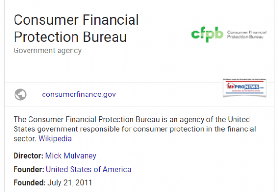 ConsumerFinancialProtectionBureauCFPBWIkiManufacturedHousingIndustryDailyBusinessNewsMHPronews