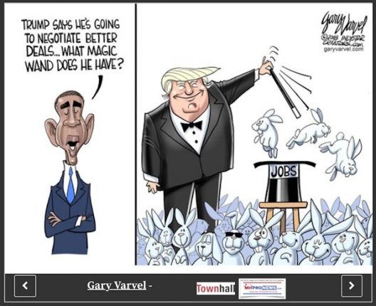 BarackObamaNegotiateBetterDealsJobsTrumpMagicWandDailyBusinessNewsMHProNewsGaryVarvelCartoon