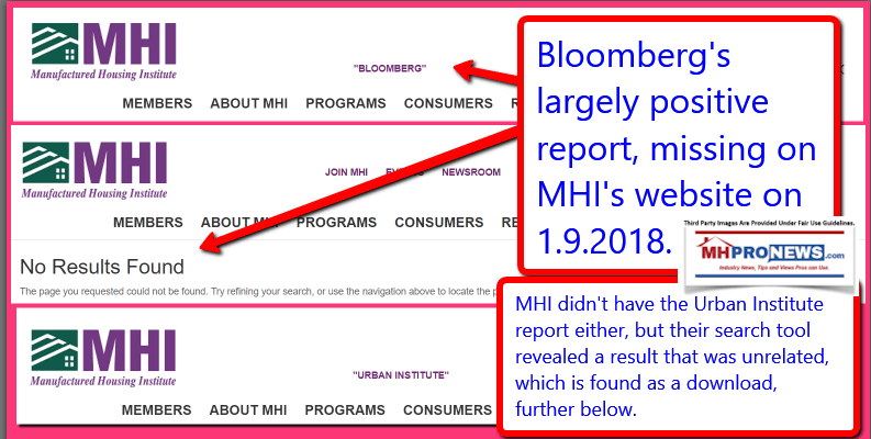 BloombergUrbanInstituteManufacturedHousingInstutyteLogoMHIlogowebsiteFactCheckMHProNews