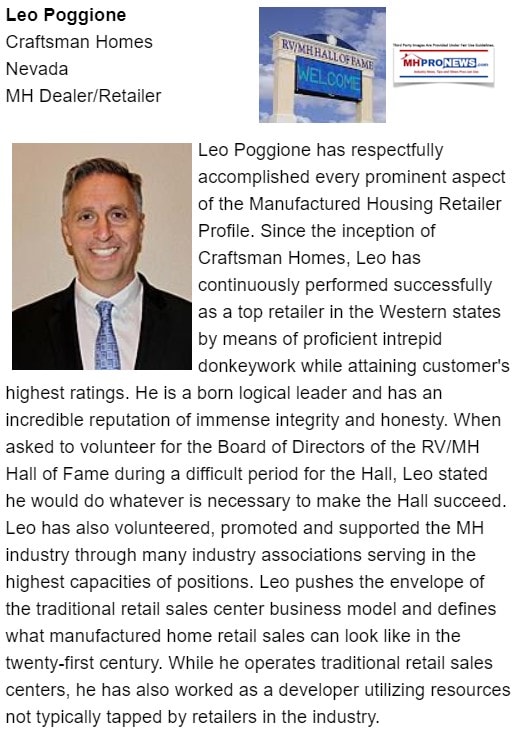 LeoPoggioneCraftsmanHomesNVMHDealerRetailerManufacturedHousingInstituteRVMHHallofFameInducteeDailyBusinessNewsMHProNews