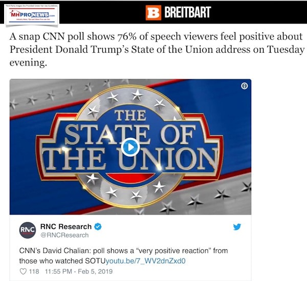 CNNBreitbartSOTU72PercentApprove2019POTUSTrumpSOTUDailyBusinessNewsMHPronews