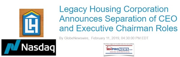 LegacyHousingAnnouncesSeparationofCEOExecChairmanRolesDailyBusiessNewsMHprOnews