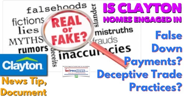 NewsTipDocumentClaytonHomesLogoClaytonHomesEngagedInFalseDownPaymentsDeceptiveTradePracticesDailyBusinessNewsMHProNews