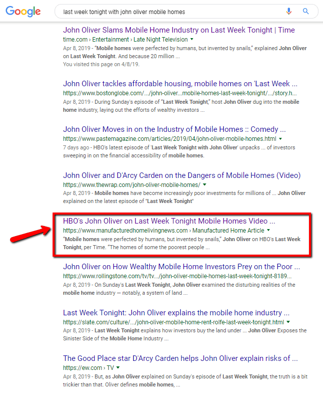 LastWeekTonightJohnOliverMobileHomeMHLivingNews2019-04-15_1129GooglSearchMHProNews