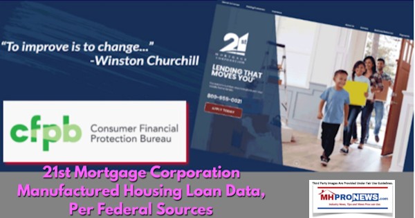 21stMortgageCorpLogoFederalManufacturedHousingDataCFPBLogoBerkshireHathawayClaytonHomesSisterCompanyMHProNews