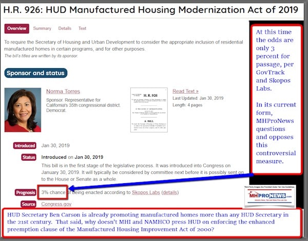 HR926GovTrackSkoposLabsHUDManufacturedHousingModernizationAct2019DailyBusinessNewsMHProNews