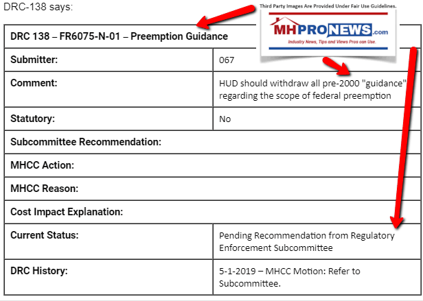 DRC138ManufacturedHousingConsensusCommitteeMHCCHUDCodeManufacturedHomeFederalEnhancedPreempetion