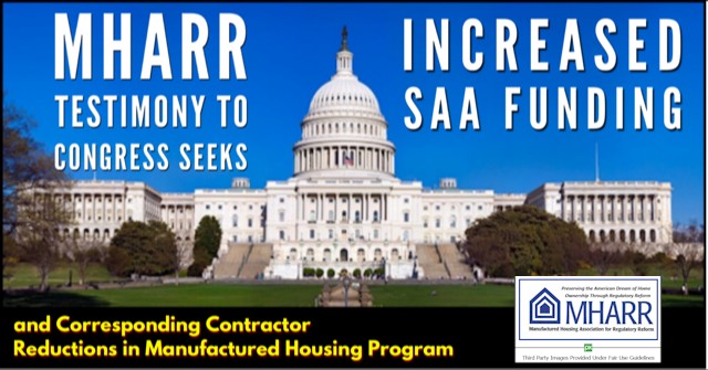 MHARRtestimonyCongressSeeksIncreasedSSAFundingCorrespondingContractorReductionsManufacturedHousingProgramMHARRLogo