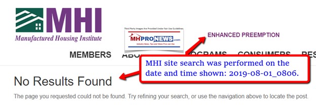 EnhancedPreemptionScreenCaptureUsingJingbyTechsmithSiteSearchofManufacturedHousingInstituteWebsiteOnDateTimeShown8.1.2019MHProNewsFactCheck