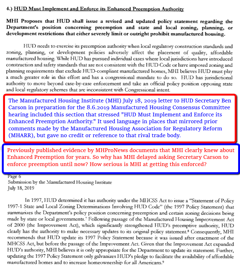 ManufacturedHousingInstituteLetterHUDSecretaryBenCarsonManufacturedHousingImprovementAct2000EnhancedPReemptionProvision