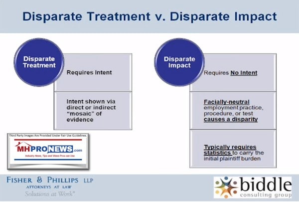 DisparateTreatmentVsDisparateImpactBiddleConsultingFisherPhillipsLawNoIntentRequiredInfographicManufacturedHomeProNews