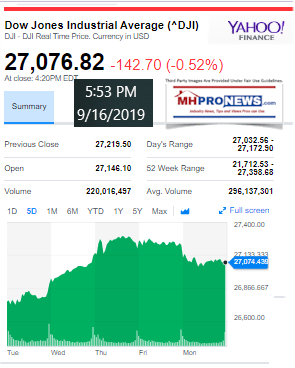 DowJones9162019ManufacturedHomeStockUpdatesMHProNews