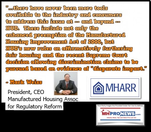 MarkWeissPresidentCEOMHARRManufacturedHousingAssociationRegulatoryReformDisparateImpactRule