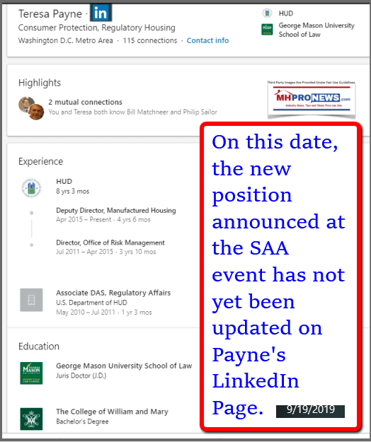 TeresaPayneHUDOfficeManufacturedHousingProgramsActingNewAdministatorLinkedInMHProNews