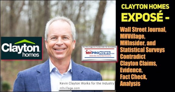 KevinClaytonPhotoClaytonHomesLogoMHVillagePicWallStreetJournalMHVillageMHinsiderStatisticalSurveysContradictClaytonClaimesEvidenceFactCheckAnalysisMHProNews