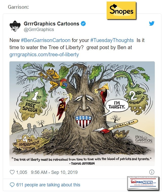 GrrrGreatGraphicCartoonsBenGarrisonTweetTreeofLibertyMustBeRefreshedFromTimeToTimeWithBloodPatriotsTyrantsSnopesManufacturedHomeProNews