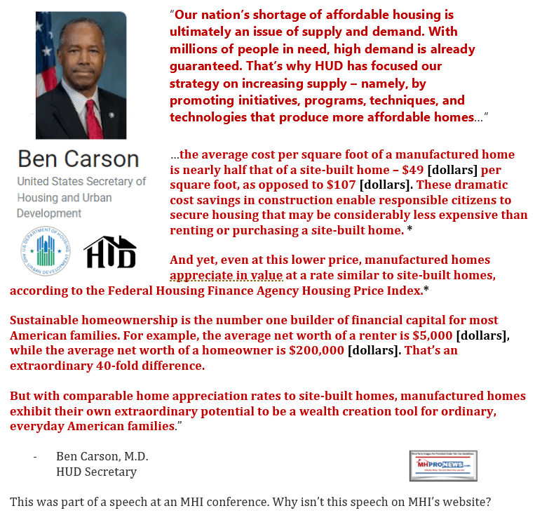 BenCarsonUnitedStatesDeptHousingUrbanDevelopmentHUDManufacturedHomesPriceAppreciationWealthBuildingRenters5000Owners200000MHProNews