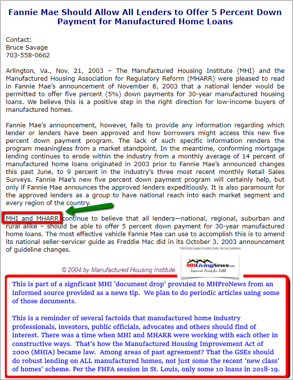 FannieMaeFreddieMac5PercentDownManufacturedHousingInstituteMHARRWorkingTogetherManufacturedHomeLivingNewsMHProNews