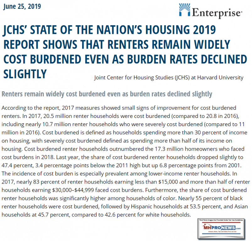 JCHSCostBurdenedEnterpriseStateOfNationHousingJune252019ManfuacturedHomeProNews