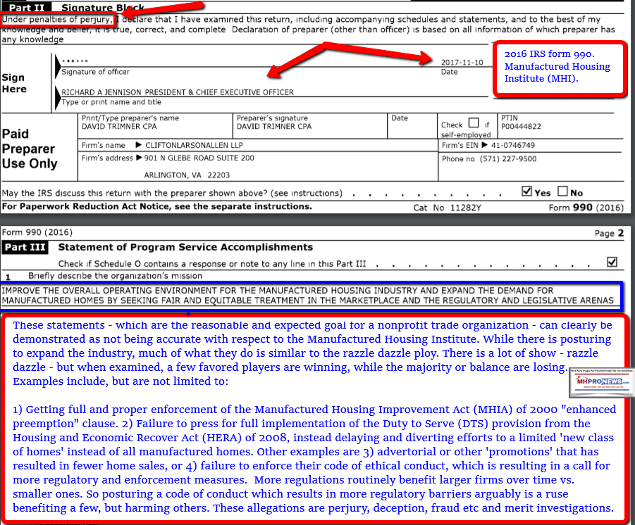 RichardADickJennisonPresidentCEOManufacturedHousingInstituteMHIIRSForm990ManufacturedHomeProNewsFactCheck