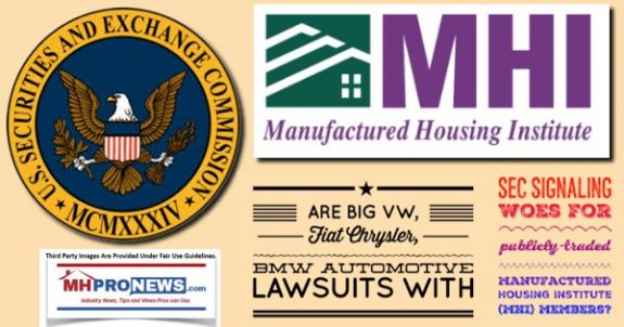 SECLogoManufacturedHousingInstituteLogoMHIlogoBigVWFiatChrylserBMWLawsuitsSECSignalingWoesPubliclyTradedManufacturedHousingInstituteMembersMHProNews