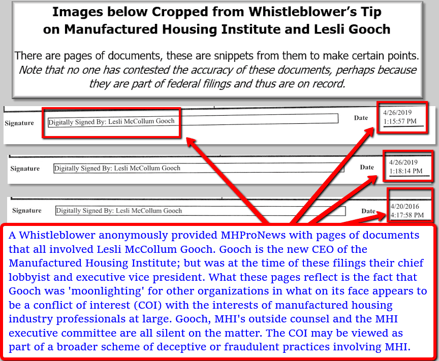 LesliGoochManufacturedHousingInstituteCEOchiefLobbyistPhDConflictofInterestFraudDeceptiveTradePracticesManufacturedHomeProNews