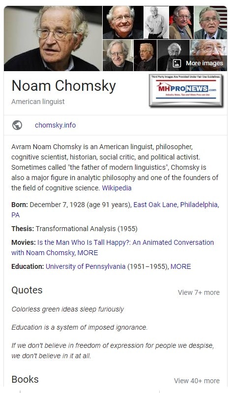 NoamChomskyWikiCongnitiveScientistManufacturedHomeProNews