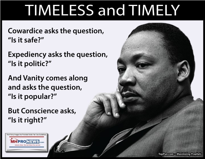 TimelyTimelessRevDrMartinLutherKingJrQuotesCowardiceExpediencyVanityPopularConscienceAsksIsitRightManufacturedHomeProNews