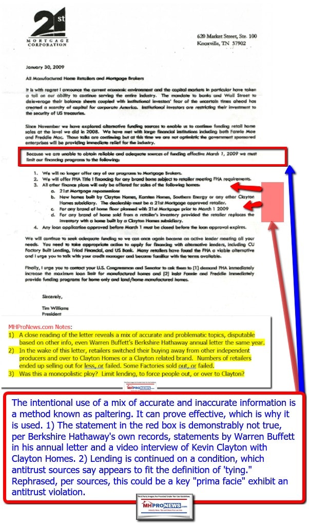 21stMortgageLOGOCorporationletterheadTimWilliamsPrimaFacieAllegedAntitrustViolationEvidenceManufacturedHousingInstituteMemberManufacturedHomeProNews