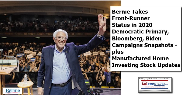 BernieTakesFrontRunnerStatus2020DemocraticPrimaryBloombergBidenCampaignSnapshotPlusManufacturedHomeStockInvestingUpdates