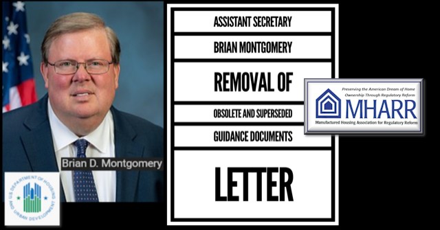 HUDDeputySecretaryBrianDMontgomeryPhotoLetterObsoleteGuidanceDocumentsManufacturedHousingAssociationRegulatoryReform