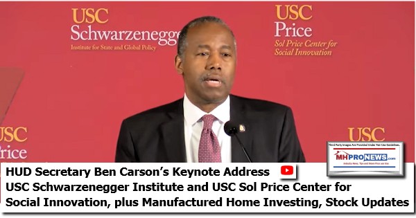 HUDSecBenCarsonKeynoteAddressUSCScharzeneggerInstititueSolPriceCenterSocialInnovationManufacturedHomeInvestingStockUpdates