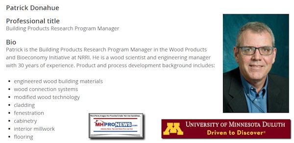 PatrickDonahueBuildingProductsResearchManagerBioUniversityOfMinnesotaDuluthManufacturedHomeProNews