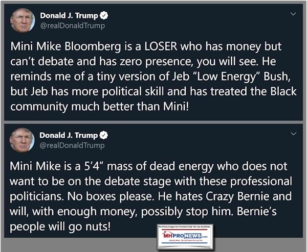 PresidentDonaldTrumpTweetsMiniMikeBloombergManufacturedHomeProNews