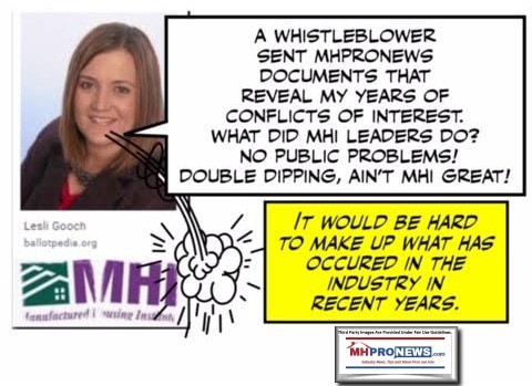 WhistleblowerLesliGoochCEOManufacturedHousingInstituteBrokenLogoCartoonSatireManufacturedHomeProNewsSatireCartoon