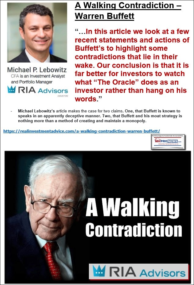 MichaelLebowitzCFAPhotoRIALogoWalkingContradictionWarrenBuffettDontTrustHisWordsWatchHisBehaviorManufacturedHomeProNews