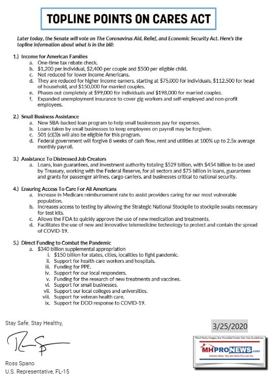 ToplinePointsCareActRossSpanoPendingCongressionalStimulusRescueBill3.25.2020ManufacturedHomeProNews