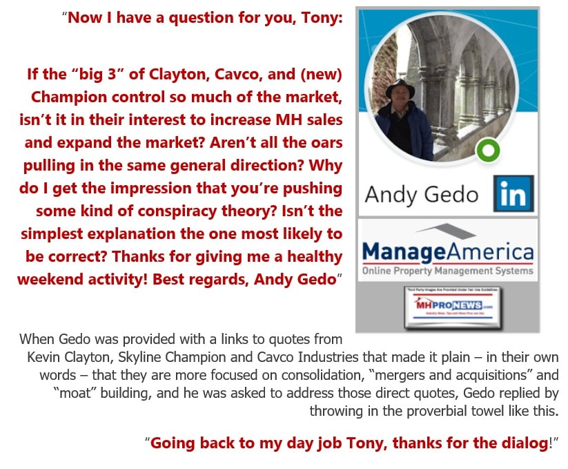 AndyGedoQuotePhotoManageAmericaLogoClaytonCavcoSkylineChampionConspiracyTheoryIncreaseManufacturedHousingSalesManufacturedHomeProNews