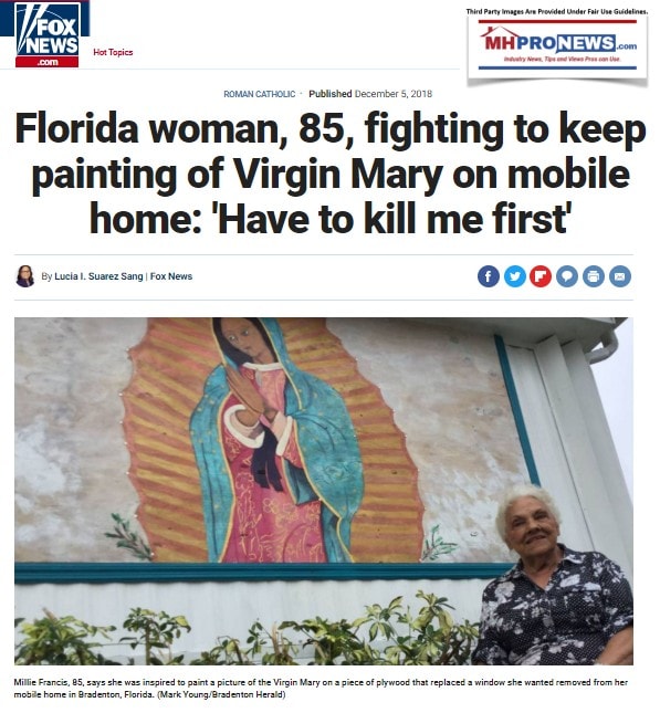 BradentonFloridaWomanMillieFrancisFightingKeepVirginMaryPaintingTheyHavetoKillMeManufacturedHomeProNews1