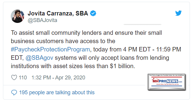 Jovita CarranzaSBA-PaycheckProtectionProgramUpdateManufacturedHomeProNews