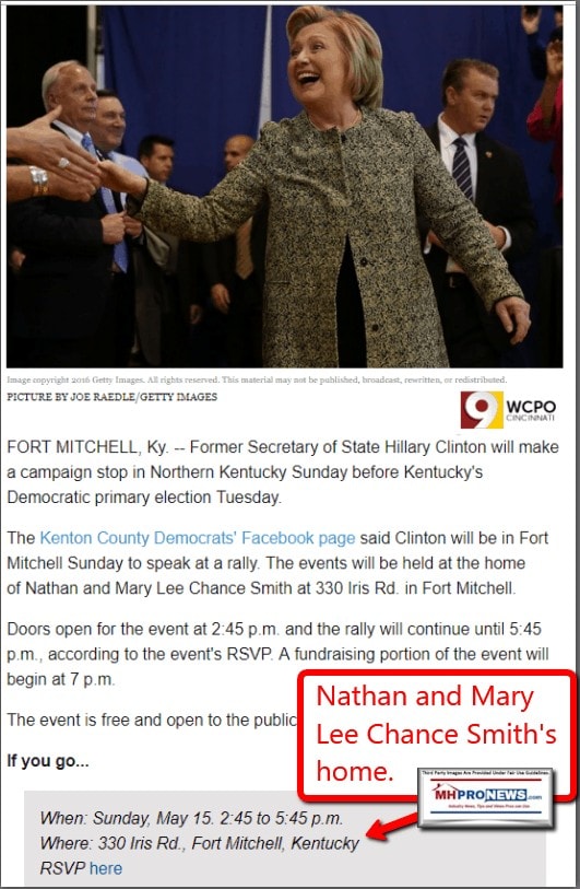 NathanMaryLeeSmithHomeDemocraticHillaryClintonCampaignFundraiserDonorsFortMitchellKYPhotoManufacturedHomeProNews