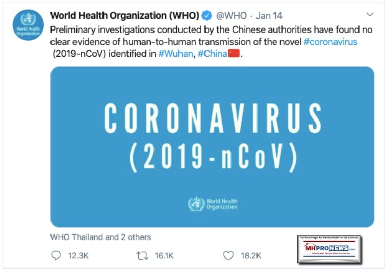 WorldHealthOrganizationWHOTweetJan142020NoHumanToHumanTransmissionRiskWHOperChinaManufacturedHomeProNews2