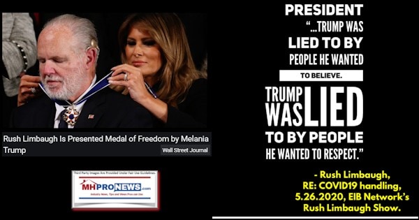 PresidentTrumpWasLiedToByPeopleHeWantedToBelieve.TrumpWasLiedToByPeopleHeWantedToRespect.”RushLimbaughQuotePhotoMedalofFreedomMelaniaTrumpMHProNewsLogo