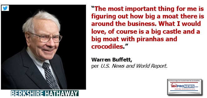 WarrenBuffettQuoteCastleMoatPiranhaCrocodilesMostImportantThingHowBigMoatLoveMoatWithPiranhasCrocodilesBerkshireHathawayClaytonHomesManufacturedHomeProNews