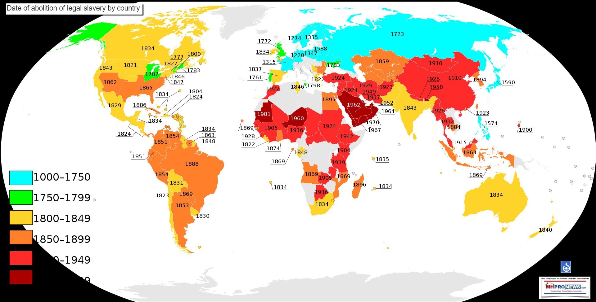 DateOfAbolitionofSlaveryByCountryMapInfographicYearWikicommonsMHProNews