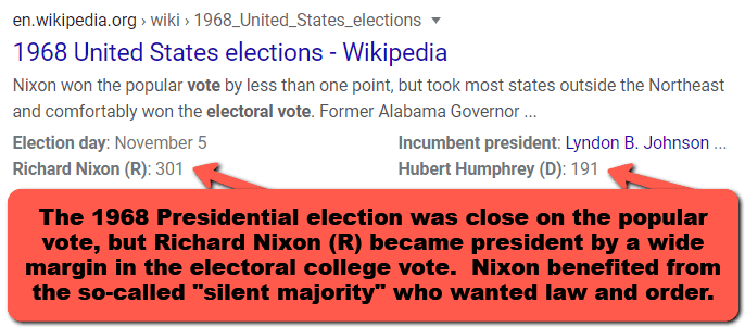 1968PresidentialElectionRichardNixonRVsHubertHumphreyDNixonWonElectoralCollegeVoteWikiMHProNews