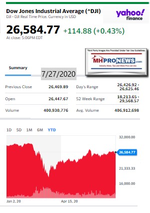 DowJones7.27.2020ManufacturedHomeStockUpdatesBroaderMarketSnapshot