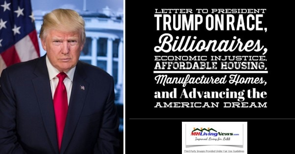 LetterPresidentTrumpPhotoRaceBillionairesEconomicInjusticeAffordableHousingManufacturedHomesAdvancingAmerican DreamManufacturedHomeLivingNewsLogo